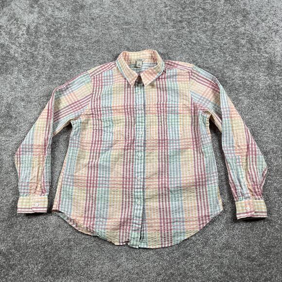 LL Bean Seersucker Shirt Womens Small Petite Pastel Button Cotton Vacationland - Picture 2 of 11